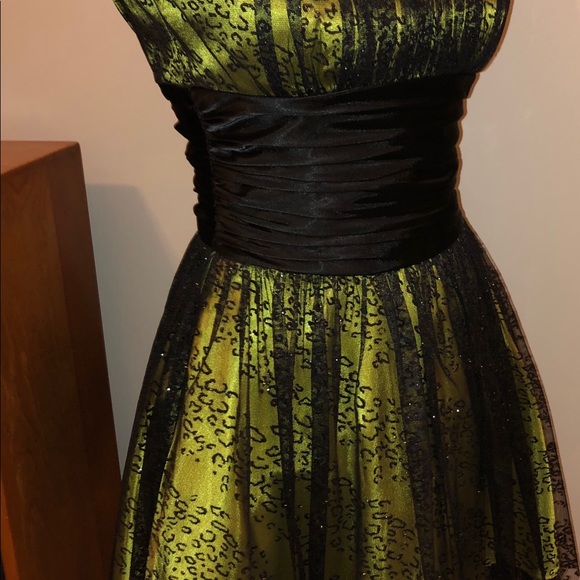 yellow and black lace dress